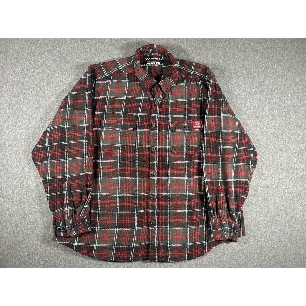 Wolverine Men's XXL Red and Gray Plaid Flannel Button Up Work Shirt